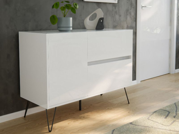 Posseik Sideboard Industrial S 100cm 2 Schubladen 1 Tür Weiß hochglanz, PN2081X0000002DE