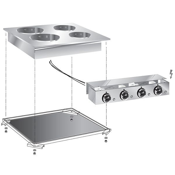 Gastro-Inox drop-in Elektroherd 4 Kochplatten, 60cm mit Anschlusskasten, 160.508