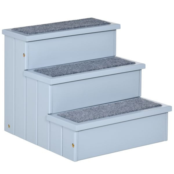 PawHut Haustiertreppe Hundetreppe Einstiegshilfe mit Teppich Tannenholz Grau, D06-065GY