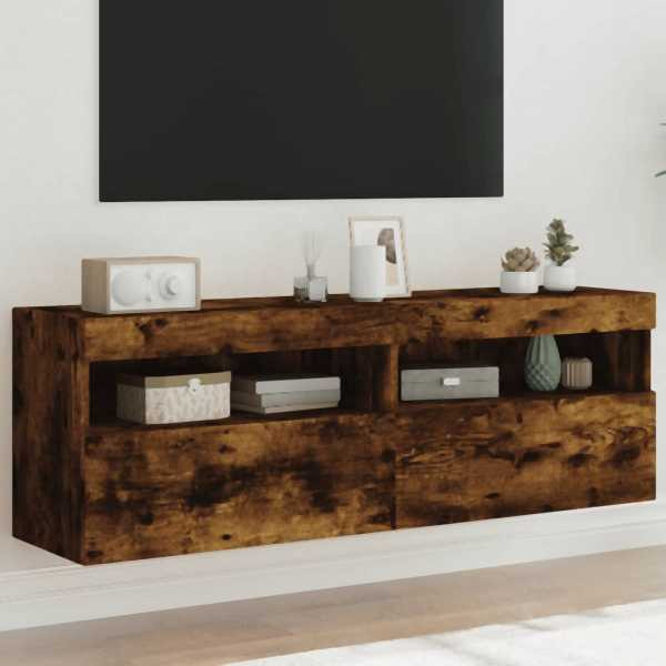 vidaXL TV-Wandschränke mit LED-Leuchten 2 Stück Räuchereiche 60x30x40cm, 837192