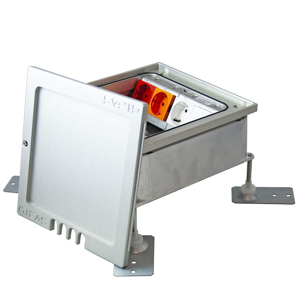 GIFAS Bodensteckdose Typ FONTO 8308, Innenbereich, ohne Bestückung, IP65 (geschlossen), Aluminium, mit Kabelauslass, für Bodenbelag, 840848