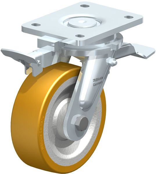 Blickle LO-SETH 150K-ST-RI4 Stahlgeschweißte Schwerlast-Lenkrolle mit Feststeller, Blickle Extrathane®, Hellbraun, 852561