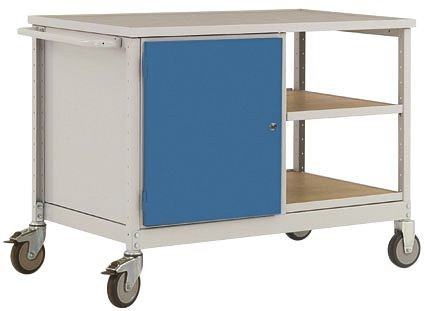 Manuflex ESD-Mobile Werkbank Modell 3 mit Tür und Einlegeböden, BxTxH 1135 x 590 x 805 mm, Brillantblau, LW1003.5007