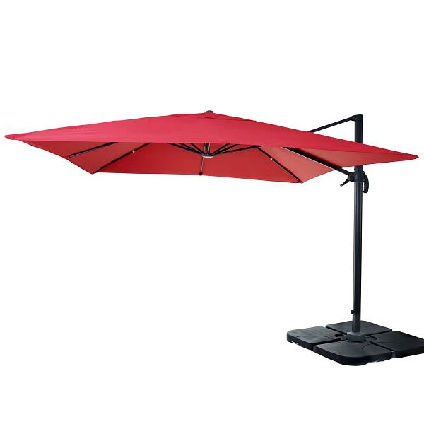 Mendler Gastronomie-Ampelschirm HWC-A96, Sonnenschirm 3x3m (Ø4,24m) Polyester Alu/Stahl 23kg, rot mit Ständer, 153408+153436+31831
