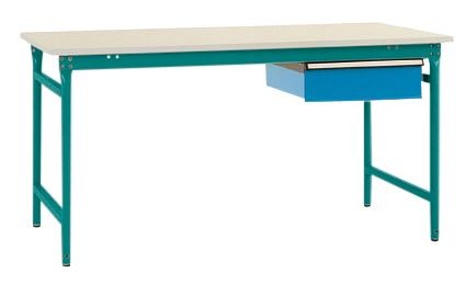 Manuflex Komplett-Beistelltisch BASIS stationär mit Kunststoff-Platte + Einzelschubfach, BxTxH: 1250 x 800 x 780 mm, Wasserblau, BB5247.5021
