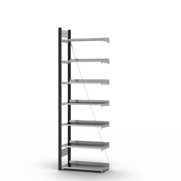 hofe Anbauregal, zerlegt, 7 Böden 2350 x 300 x 750 mm, verzinkt Stützprofile - anthrazitgrau/RAL 7016, HAA23307EX