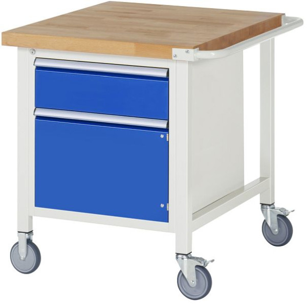 RAU Fahrbare Werkbank 8000 - Modell 8152, B750 x T900 x H880-1080 mm, Systemunterbau B670 x T850 mm, 1 x Schublade, 1 x Flügeltür, 05-8152A2-079B4H.11