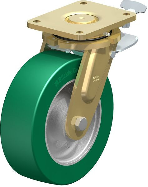 Blickle LS-GST 252K-ST-RI4 Stahlgeschweißte Schwerlast-Lenkrolle, schwere Drehkranz-Ausführung mit Feststeller, Blickle Softhane®, Grün, 852438