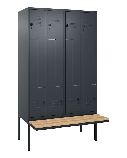 C+P Z-Spind Classic PLUS, Bank, 8 Abteile, 2120x1200x815mm, 7016/7016, Drehriegel, Buche-Sitzleisten, 0800437-408 S10012