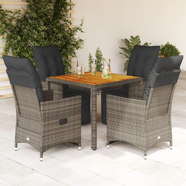 vidaXL 5-teilig Garten-Bistro-Set mit Kissen Grau Poly Rattan, 3276886
