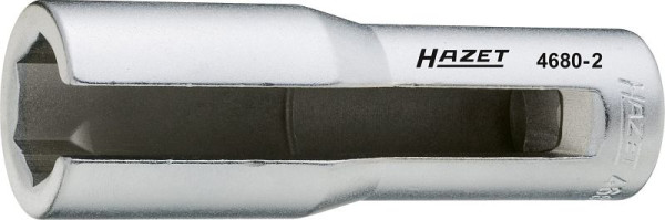 Hazet Lambda-Sonden Einsatz, Vierkant hohl 12,5 mm (1/2 Zoll), Außen-Sechskant Profil, 22 mm, Lange Ausführung, Oberfläche: verchromt, 4680-2