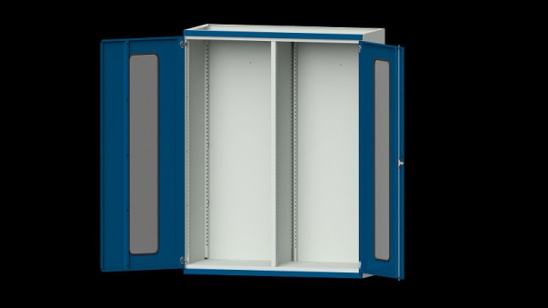 ANKE Werkbänke Schwerlastschrank, Modell 400, 1485 x 630 x 1950 mm, Sichtausschnitt aus Plexiglas, RAL 7035/5010, 620.290