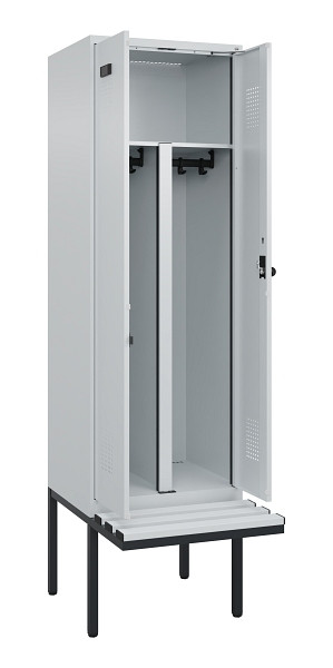 C+P PSA Doppel-Spind Evolo PLUS, Bank, 2 Abteile, 2120x600x815mm, 7035/7035, Drehriegel, Material Sitzfläche Kunststoff, 0490427-20P S10067