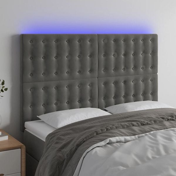 vidaXL LED Kopfteil Dunkelgrau 144x5x118/128 cm Samt, 3122907