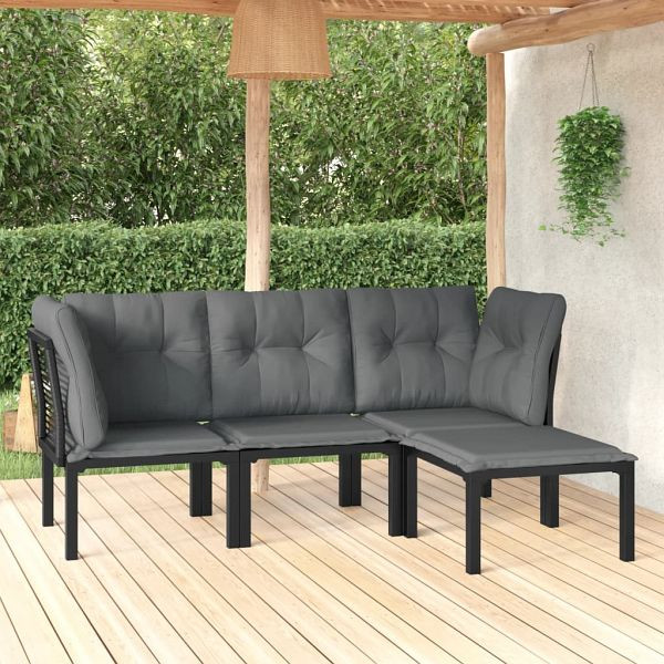 vidaXL 4-teilig Garten-Lounge-Set Schwarz und Grau Poly Rattan, 3187747