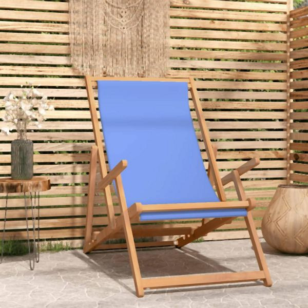 vidaXL Strandstuhl Klappbar Massivholz Teak Blau, 317697