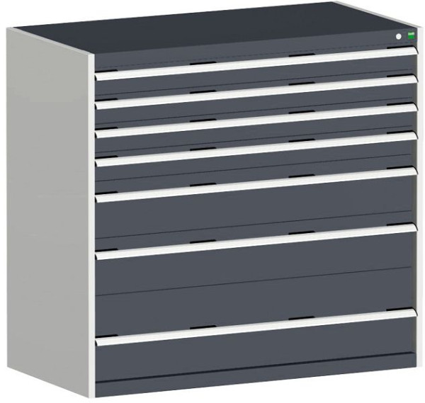 bott cubio Schubladenschrank bestückt mit 7 Schwerlastschubladen BxTxH: 1300 x 750 x 1200 mm, RAL 7035/7016, 40030074.19V