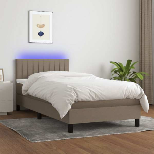 vidaXL Boxspringbett mit Matratze & LED Taupe 80x200 cm Stoff, 3133273