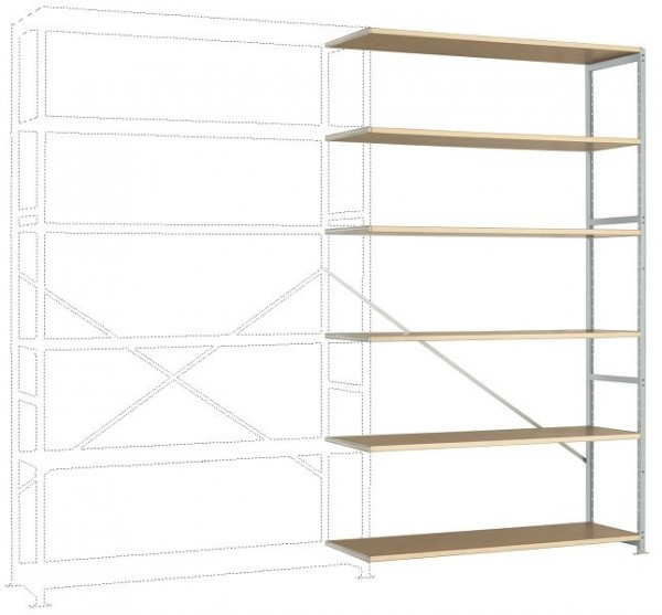 Manuflex Großfach-Steckregal Anbauregal mit 6 Holzverbundböden, HxBxT = 2500 x 1500 x 500 mm, lichtgrau, RP1442.7035