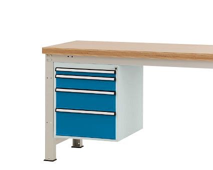 Manuflex Gehäuse-Unterbau PROFI, Nutzhöhe 500 mm mit 4 Schubfächern, für Werkbanktiefe 700 mm, lichtgrau/brillantblau, ZB4781.0002