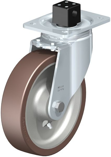 Blickle LH-GB 200K-CS13 Stahlblech-Lenkrolle, Schwerlast-Ausführung, mit Anschraubplatte & Zentralfeststeller, Blickle Besthane®, Braun, 753473