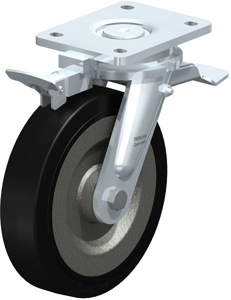 Blickle LO-SE 200K-ST-RI4 Stahlgeschweißte Schwerlast-Lenkrolle mit Feststeller, Elastik-Vollgummi, Schwarz, 852109