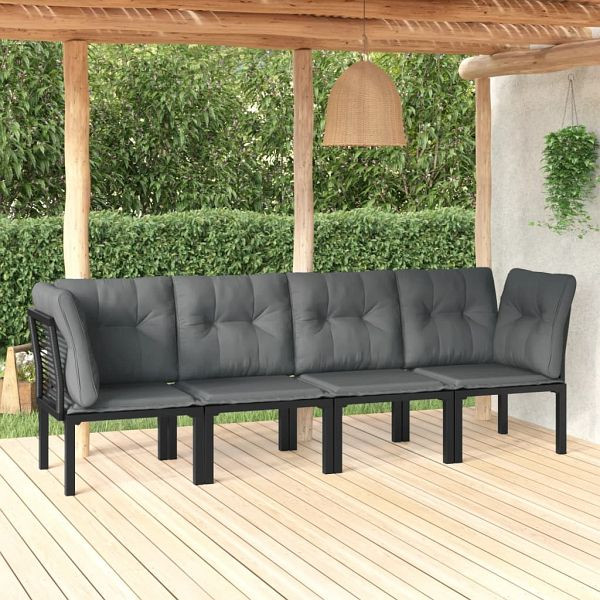 vidaXL 4-tlg. Garten-Lounge-Set Schwarz und Grau Poly Rattan, 3187733