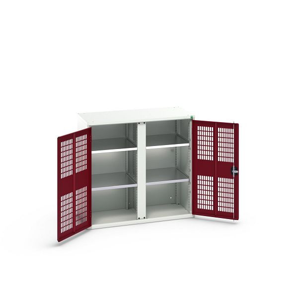 bott verso Garderobenschrank mit Belüftung, mit 4 Fachböden und Trennwand, BxTxH: 1050 x 550 x 1000 mm, Lichtgrau / Purpurrot, 16926763.24