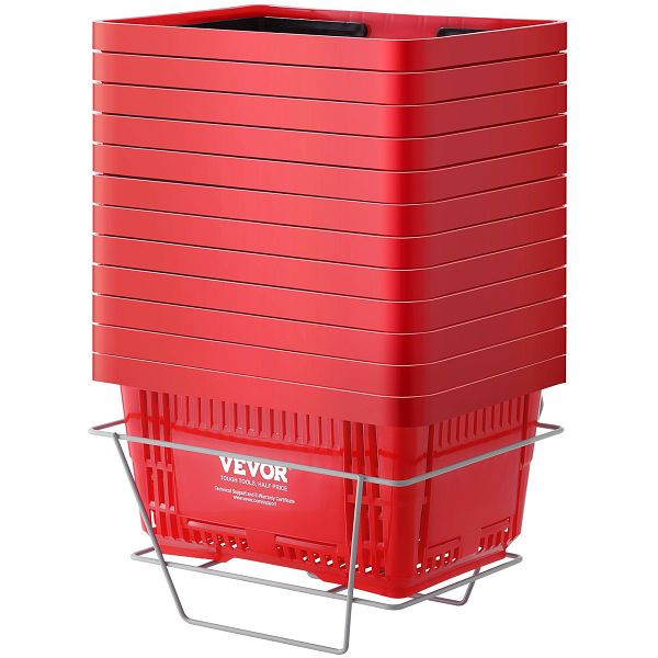 VEVOR Einkaufskorb Tragbarer Lebensmittelkorb 12-teilig 24L Griff Ständer Rot, GXSBSSLGWLHS08MIEV0