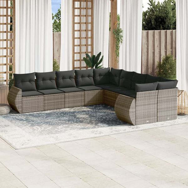 vidaXL 10-tlg. Garten-Sofagarnitur mit Kissen Grau Poly Rattan, 3221909