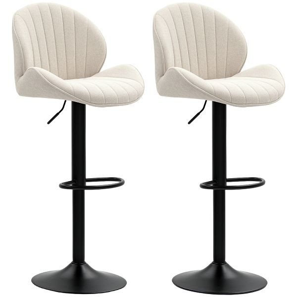 HOMCOM 2er-Set Barhocker, Stoffbezug, verstellbare Sitzhöhe, drehbar, Stahlrahmen, Beige, 83A-222V00BG
