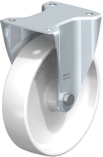 Blickle B-PPN 200R Stahlblech-Bockrolle mit Anschraubplatte, Polypropylen, Weiß, 762772