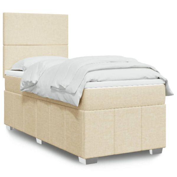 vidaXL Boxspringbett mit Matratze Creme 90x200 cm Stoff, 3293849