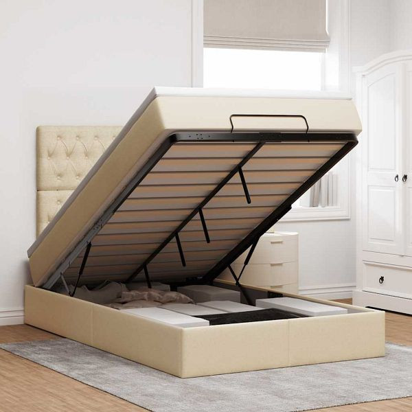 vidaXL Ottoman-Bett mit Matratze Creme 120x190 cm Stoff, 3313228