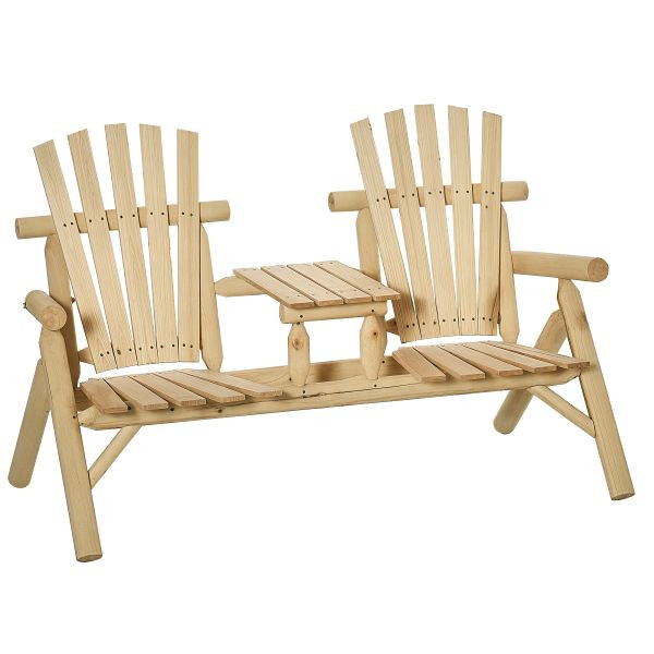 Outsunny Gartenbank-Kombination für 2 Personen, integrierter Tisch, Naturholz, 157 x 88 x 103 cm, 84B-398ND