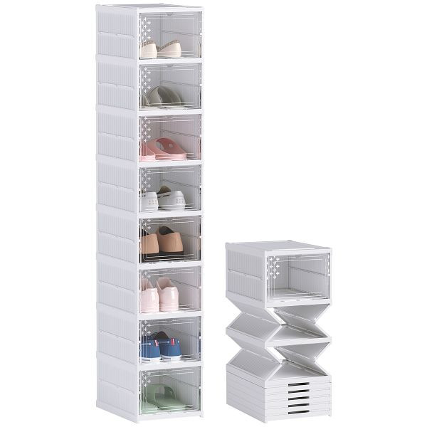 HOMCOM 8-stufiges Schuhregal, Schuhschrank, faltbar, belüftete Rückseite, Kunststoff, Weiß, 837-570V00WT