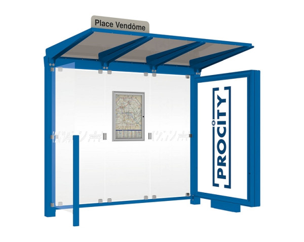 Procity Wartehalle Venedig - Leuchtkasten Mittelfuß + 1 Seitenverkleidung, Farbe RAL 5010, Maße: Breite 2500 x Höhe 2422 x Tiefe 1520 mm, 529653.5010