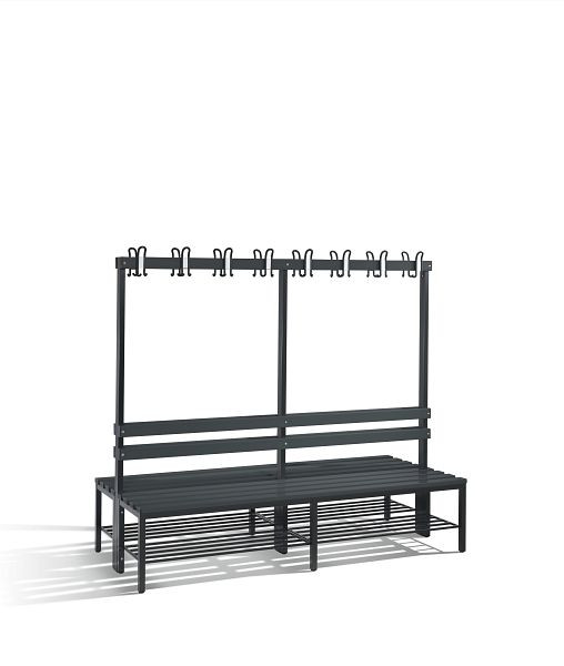 C+P Garderobenbank doppelseitig Basic, H1650xB1960xT750mm, mit Schuhrost, 8052-210 S10064