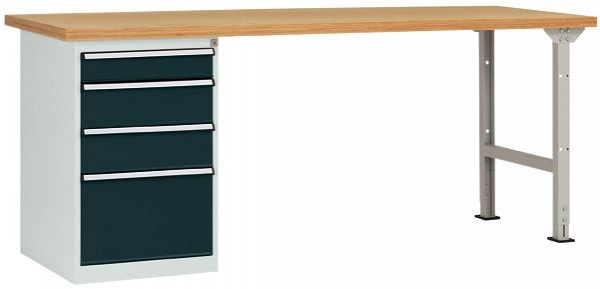 Manuflex Werkbanksystem COMBI Modell 5 mit massiver Bucheplatte, BxTxH = 2000 x 700 x 840 mm, Anthrazit, WC5111.7016