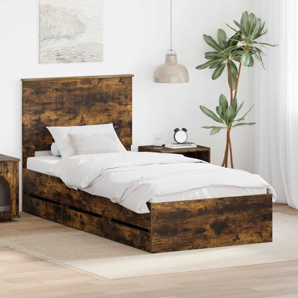 vidaXL Bettrahmen Geräucherte Eiche 90 x 190 cm Ingenieurs Holz, 3411156