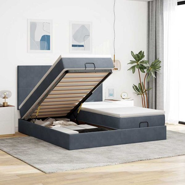 vidaXL Ottoman-Bett mit Matratzen & LEDs Dunkelgrau 180x200 cm Samt, 3314604