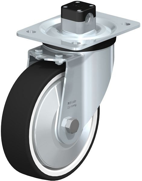 Blickle L-POTH 160K-CS11-FA Stahlblech-Lenkrolle, mittelschwere Ausführung, mit Anschraubplatte & Zentralfeststeller, Thermoplastisches Polyurethan, 852292