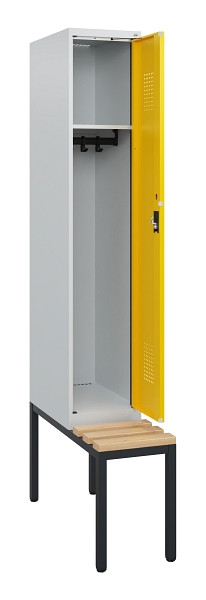 C+P Spind Evolo PLUS, 1 Abteil, 1950x300x815mm, 7035/1023, Zylinderschloss, Sitzfläche Holz, Sitzbank, 0490505-10 S10020