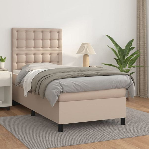 vidaXL Boxspringbett mit Matratze Cappuccino-Braun 90x200cm Kunstleder, 3142826