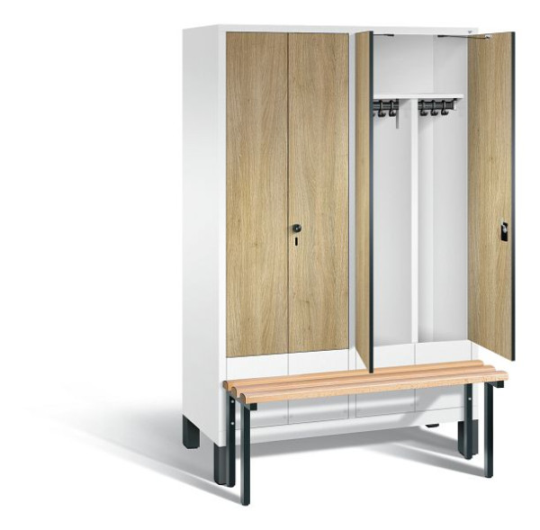 C+P Schwarz-Weiss-Spind Evolo, H1850xB1190xT815mm, Farbe: Verkehrsweiß / Dekor Eiche Sereno, 48032-40 S10118