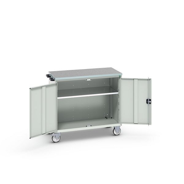 bott verso mobiler Schubladenschrank, mit 2 Türen, Fachboden und Linoleum-Top, BxTxH: 1050 x 600 x 980 mm, Lichtgrau / Lichtgrau, 16927062.16