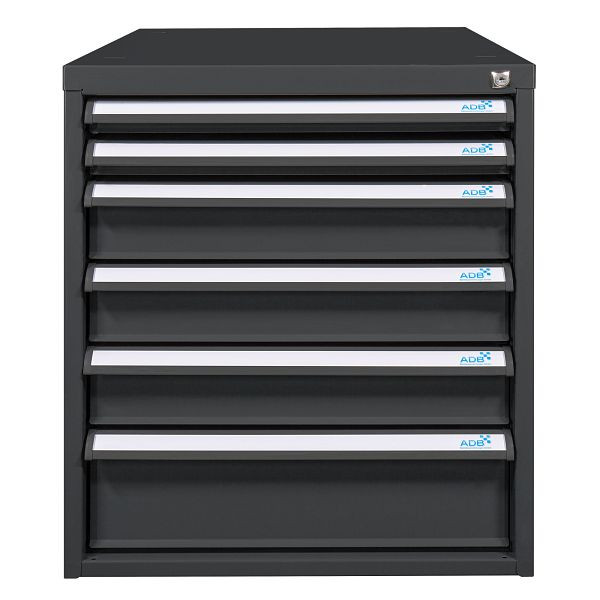 ADB Schubladenbox 550 mm, 6 Schubladen, H 650 x B 530 x T 700 mm, RAL7016, 50526
