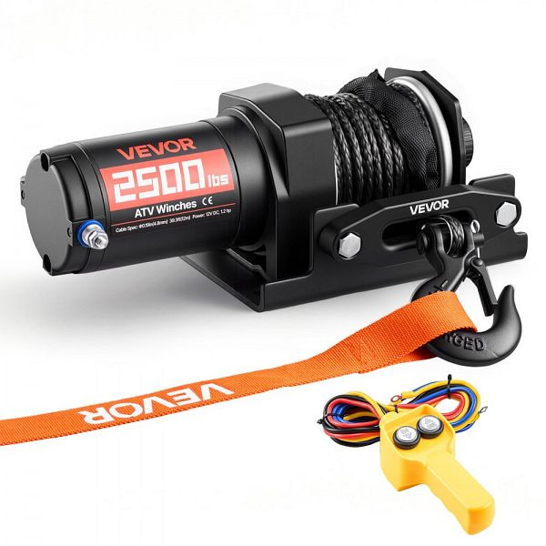 VEVOR Elektrische Seilwinde 1134 kg, 12V Motor, 4,8mm x 12m Synthetikseil, Fernbedienung, IP55, Aluminium, für ATVs, Schwarz, ZLQDXCHCSJP2J2VL0001V9