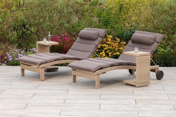 Merxx 4-teilig Andalusia Set, 2 Liege, besonders breite Liegefläche, inkl. Auflage und Kissen, 2 Beistelltische 42 x 33 x 64 cm, naturgrau, 50449-259