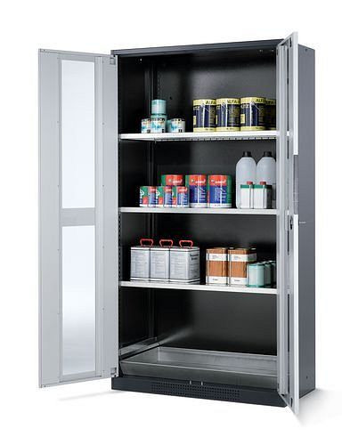 asecos Chemikalienschrank Systema CS-103G, Korpus anthrazit, grau, 3 Einlegeböden und Bodenwanne, 202678